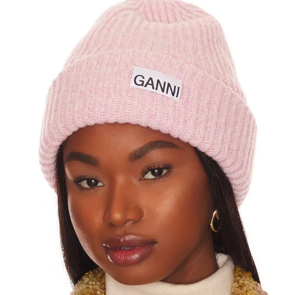 Ganni pink wool beanie